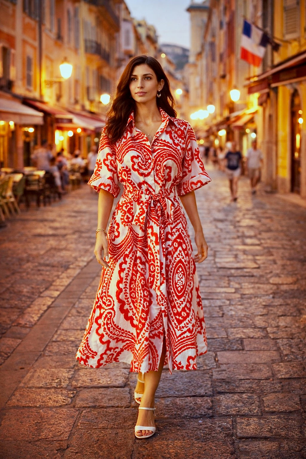 Cotton Shirt Dress in Red