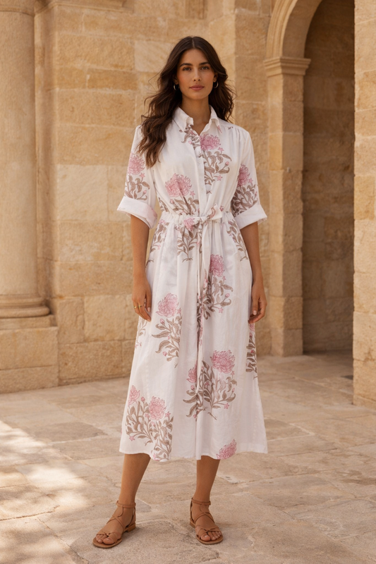 Classic Shirt Dress in Cherry Blossom Pink