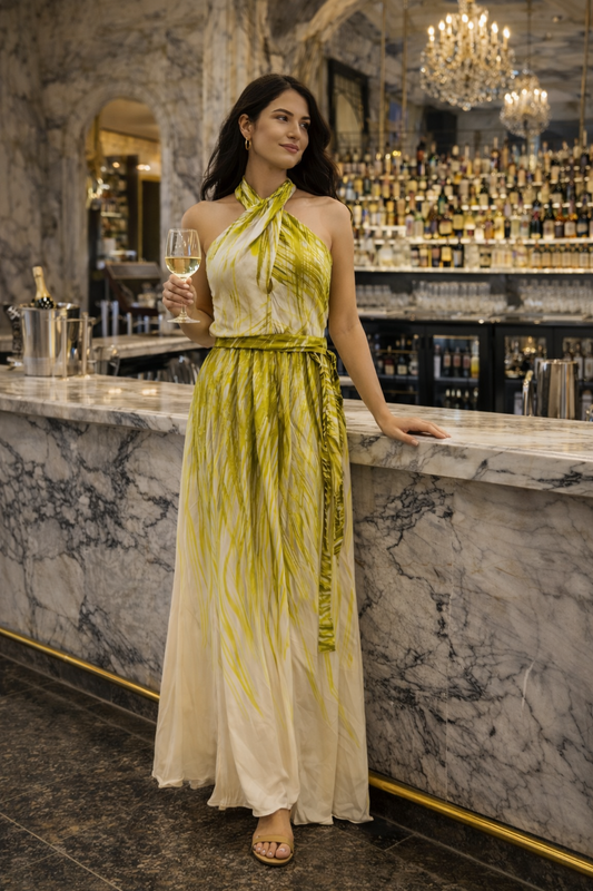 Full Length Halter Dress in Chartreuse