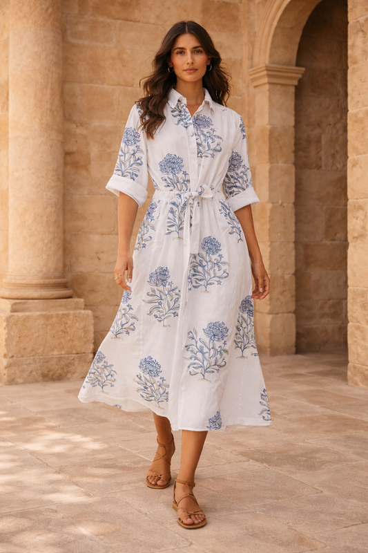 Classic Shirt Dress in Blue Thistle