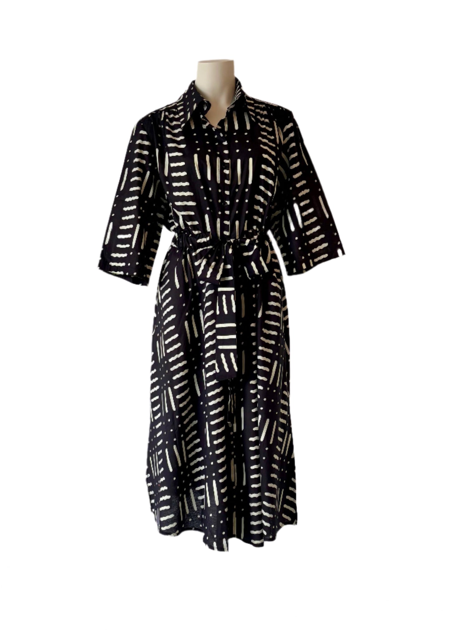 Cotton Dress in Black and Ecru