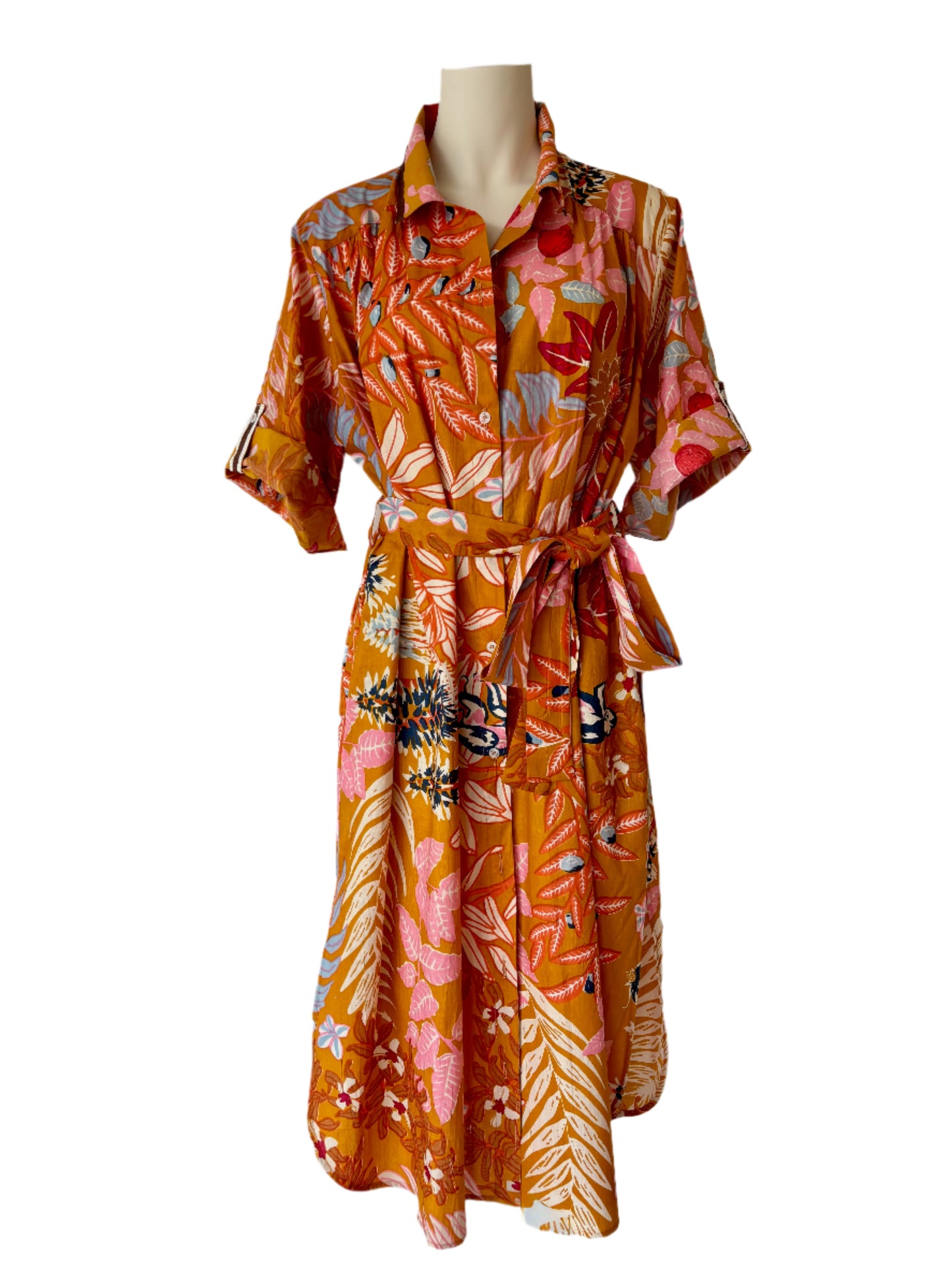 Cotton Shirt Dress in Orange