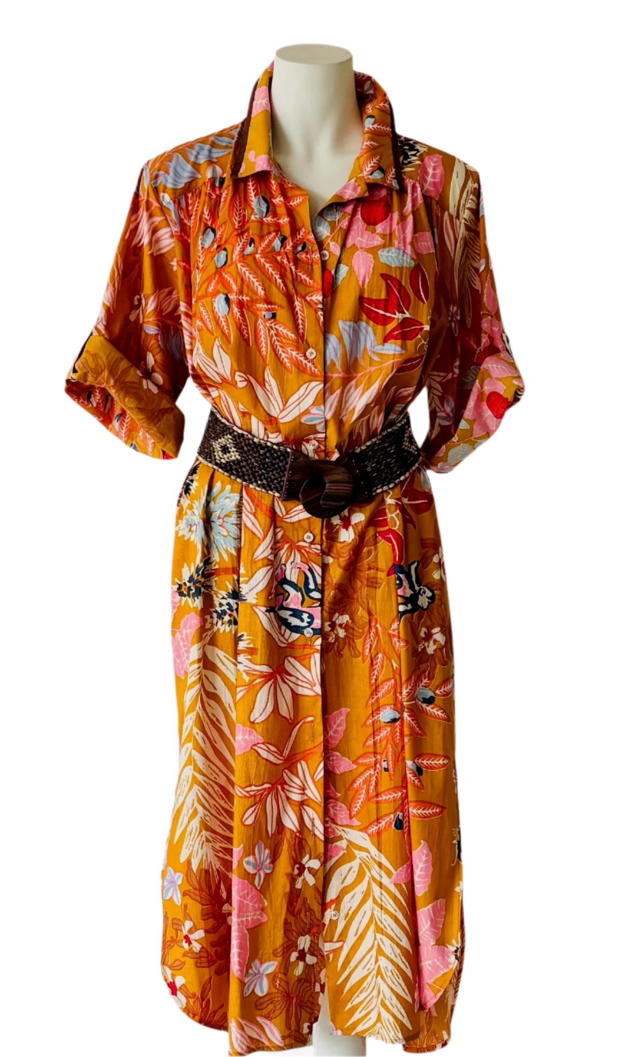 Cotton Shirt Dress in Orange